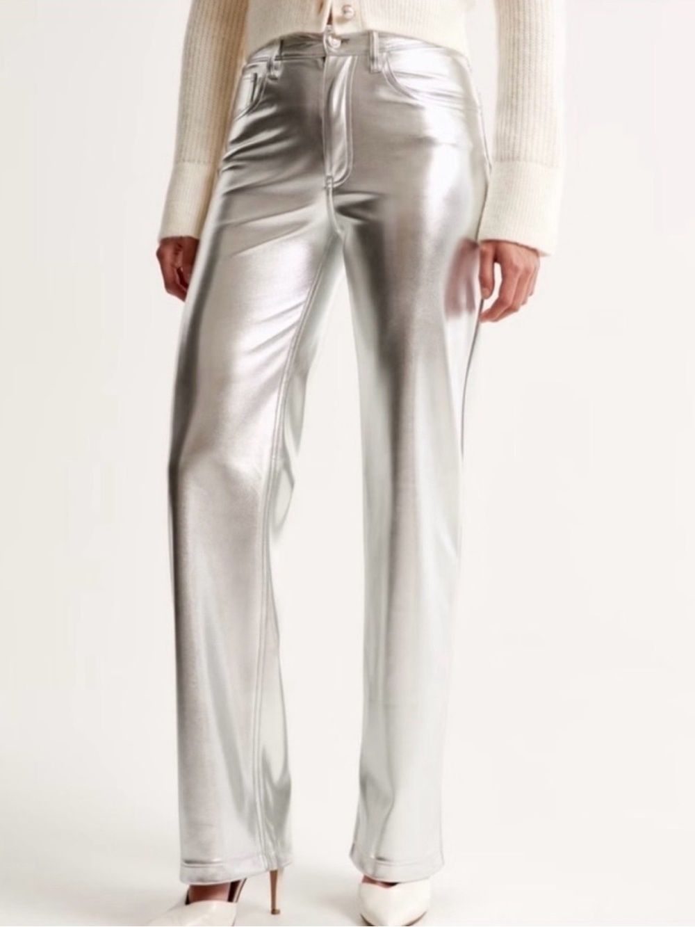 Abercrombie & Fitch LONG The ‘90s Relaxed High Rise Pant Silver Metallic